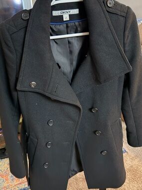 DKNY Black Double-Breasted Peacoat
